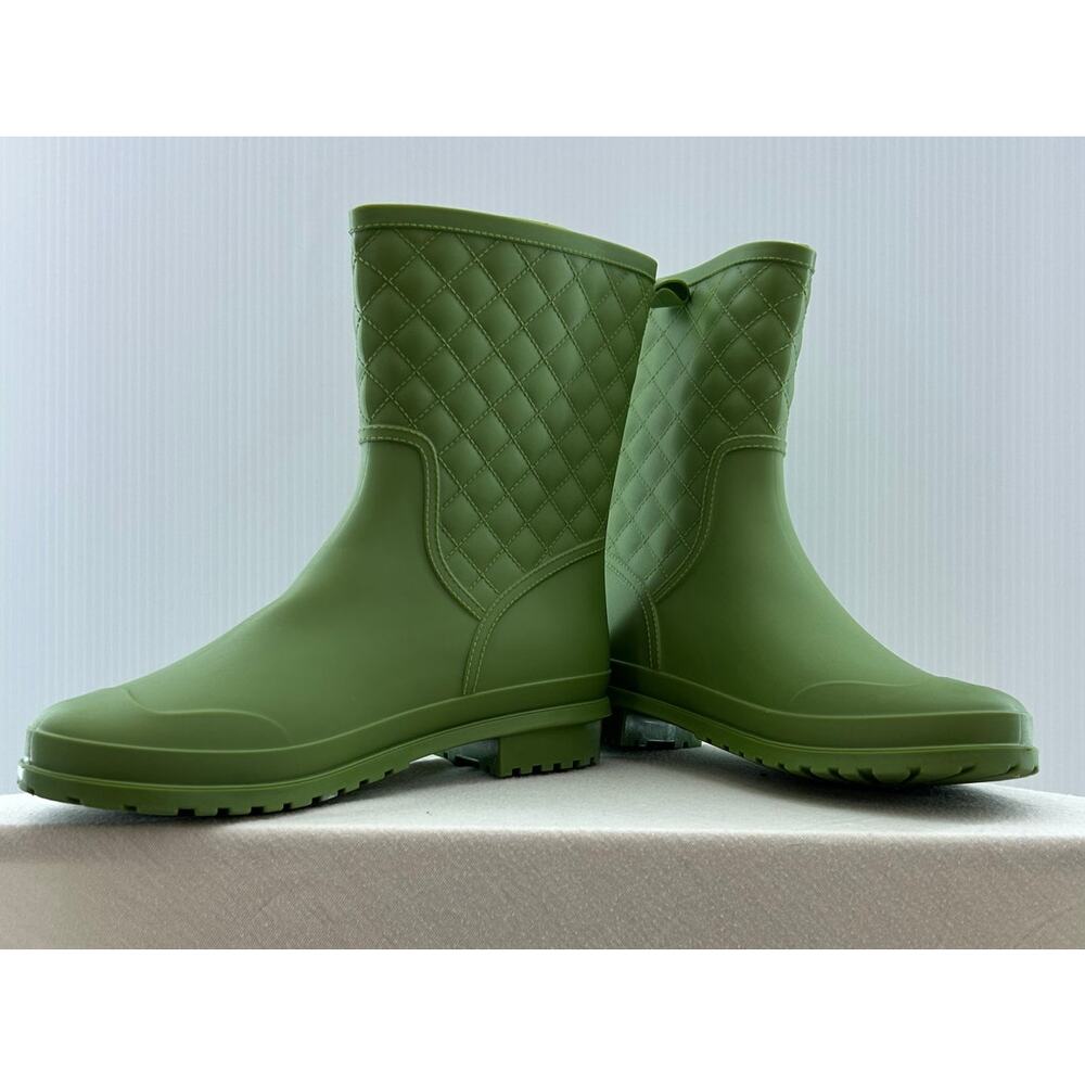 Olive Green Quilted Mid Calf Rubber Rain Boots Wellies Women's Size 41 EU